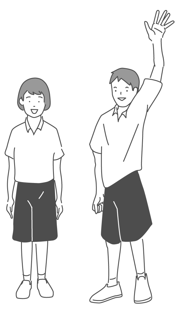 手を挙げているスタッフ